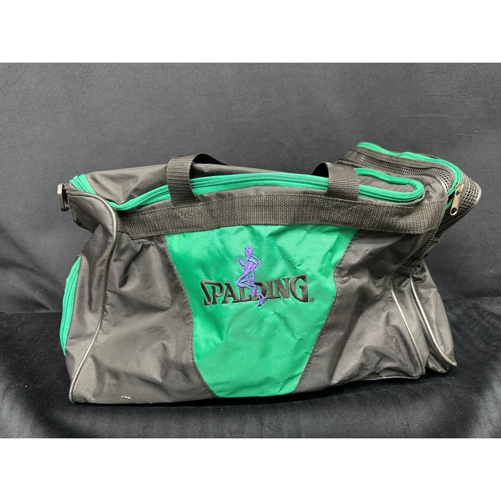 VTG 90s Spalding Duffle Bag Black/Green Gym Utility Travel No Shoulder Strap